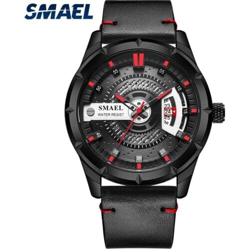 SMAEL Fashion Casual Sports Quartz Mens Watches Leather Bracelet Special Gift for Boys Stopwatch Timer