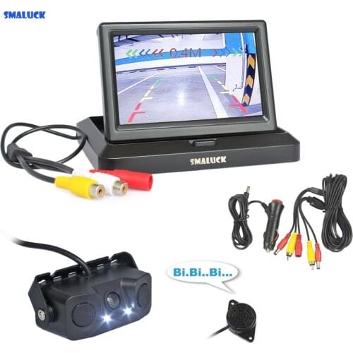 SMALUCK 5" Car Reversing Camera Kit Back Up Car Monitor Video Parking Radar Sensor 2 in 1 Car Camera Parking System