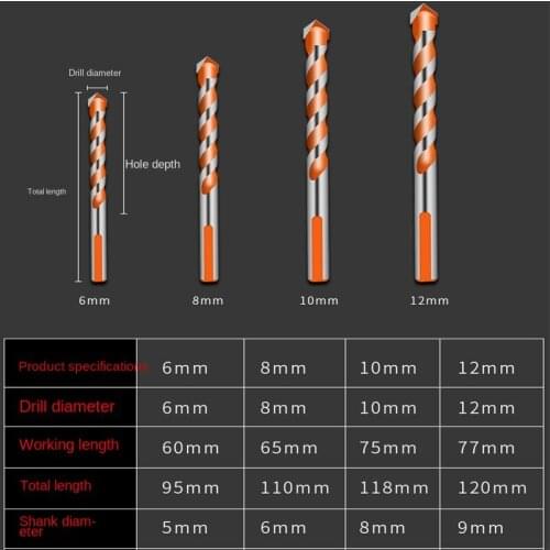 1PCS concrete superhard drill alloy triangle drill 6mm glass tile cement wall twist hand electric drill bit