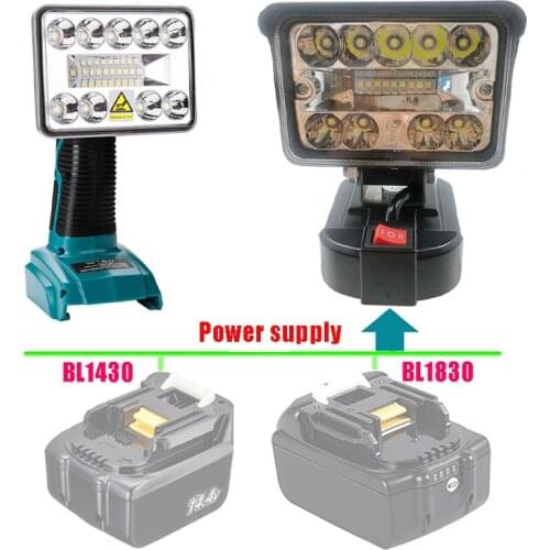 LED Work Lights Flashlights Electric Torch Spotlight for Makita Lamp 18V Li-ion Battery Adapter BL1815 BL1830 BL1850 BL1860