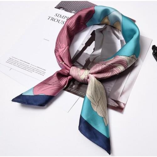 Yishine New 70x70cm Women Multifunction Polyester Silk Scarf Blooming Flowers Printed Satin Small Square Wraps Scarves Shawl