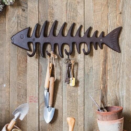 Iron Fishbone Shape Hook Wall Hook Garden Courtyard Outdoor Decoration Personality Grocery European Countryy Key Holder Wall