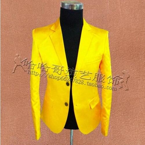 Yellow clothes men suits designs masculino homme stage costumes for singers slim jacket men blazer dance star style dress punk
