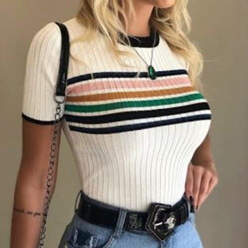 Female basic pollover sweater women causal striped soft sweater top autumn winter Knitted short sleeve korean sweater 2020