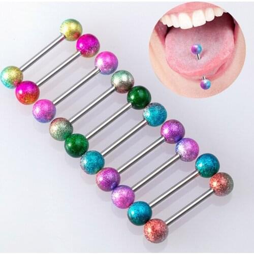 10pcs Colorful Tongue Rings Stud Nipple Ring Piercing Barbell Bar Acrylic stainless steel for Women Fashion Body Jewelry 14G