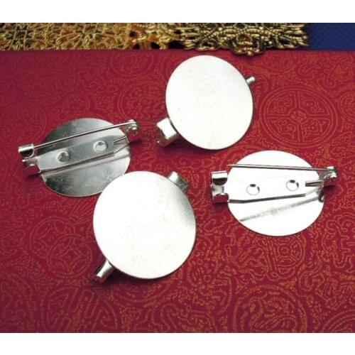 20mm Blank Brooch Bases Round Flat Circle Glue Pad Pin Back Brooches Cabochon Settings Findings Silver Plated Metal Pins