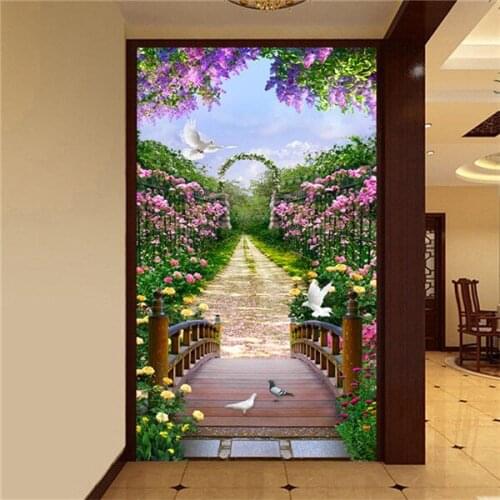 3d vertical mural vertical entrance entrance wall aisle corridor background wall wallpaper landscape wallpaper rose path scenic