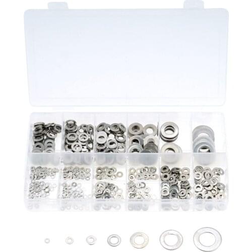 800PCS/Box M2 M2.5 M3 M4 M5 M6 M8 M10 M12 Stainless Steel Washer Plain Washer Kit Screw Fastener Hardware Assortment Accessories