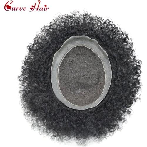 Afro Black Men Toupee Kinky Curly Wig French Lace African America Human Hair System Thin Skin Around Afro Wavy