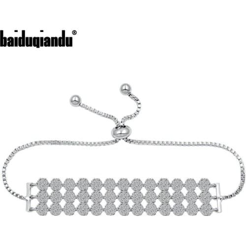 Baiduqiandu 3 Row Cubic Zirconia Crystal Small Flower Trendsetting Bracelets for Women Wedding Party Bridal Bridesmaid Jewelry