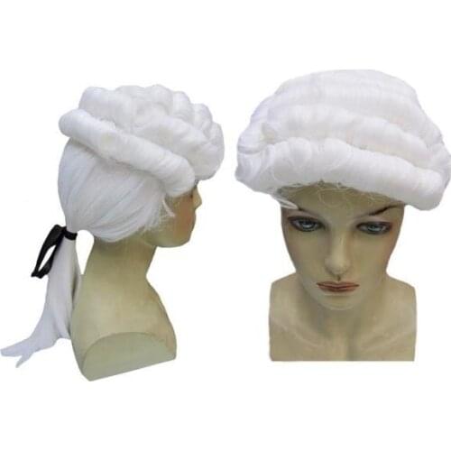 White Court Barrister Judge Lawyer Hair Fancy Dress Costume Performances Curls Gentleman Halloween Party Supplies