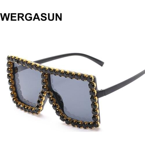 WERGASUN Oversized Square Colorful Diamond Sunglasses Women Big Frame Luxury Crystal Sun Glasses For Female Rhinestone Eyewear