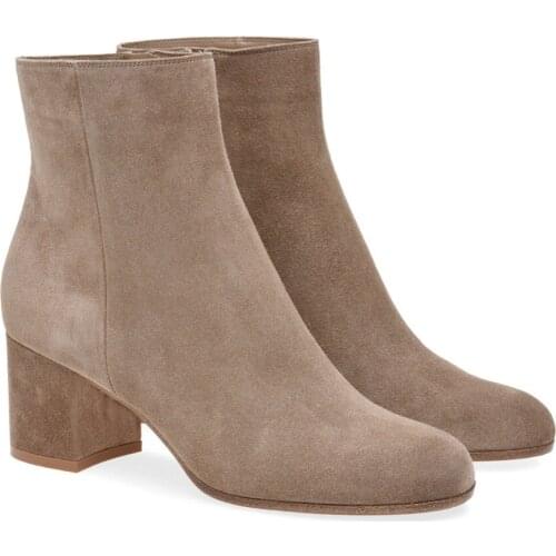 Pu Leather Ankle Boots Winter Women Plus Big Size Grey Suede Bootie Daily Shoes Chunky Heel Pumps