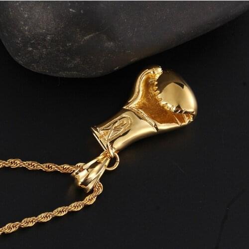 Bling Jewelry Gold Stainless Steel Shiny Smooth Casting boxing gloves Pendant Necklace for Mens Gifts 22'' chain