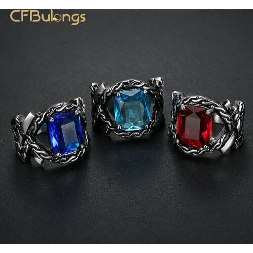 CFBulongs Fashion Red Big Zircon Ring 316L Stainless Steel Charm Male Jewelry Hip Hop Rock Party Birthday Gift