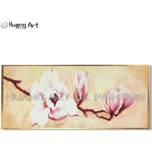 Decorative painting art handmade magnolia flower oil painting on canvas for bedroom decor modern impression pink flower painting
