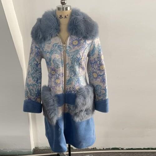 Elegant Wool Coat Women Long Fox Collar Coat Print Winter Fashion High High-quality Warm Thickening Genuine Leather Coat Jackets