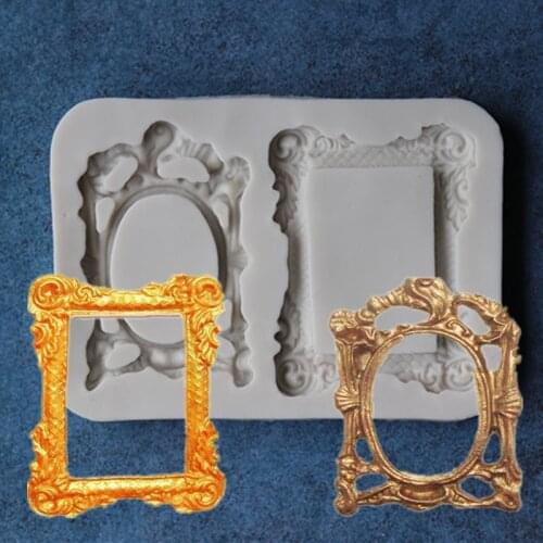 European-style Retro Mirror Frame Modeling Liquid Silicone Cake Mold Sugar Mold Modeling Chocolate Molding Tool A696