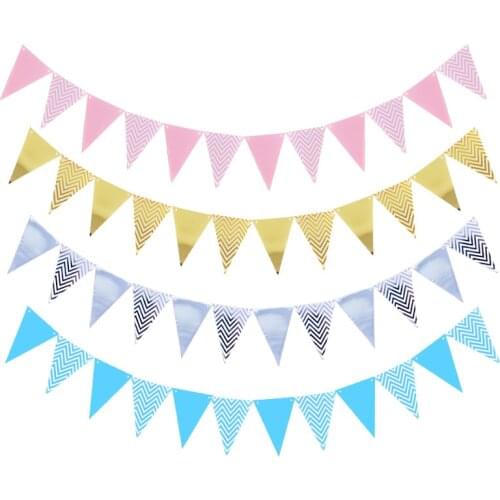 Bunting Flags Pennant For Happy Birthday Party Wedding Garland Decoration Hanging Garland Banner 5M Rope 12 Flags Colorful PAPER