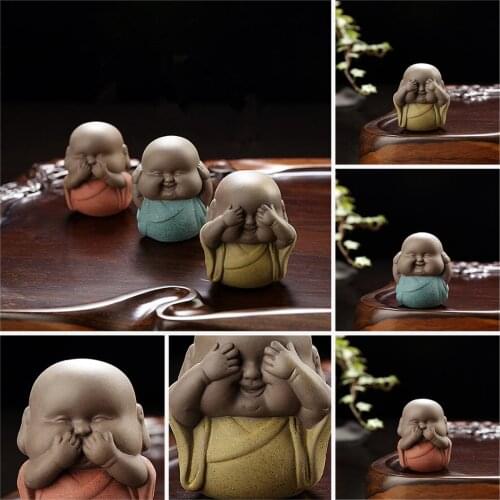 JX-LCLYL Speak Hear See NO Evil Ceramic Buddha Monk Statue Tea Pet Desk Shelf Home Decor