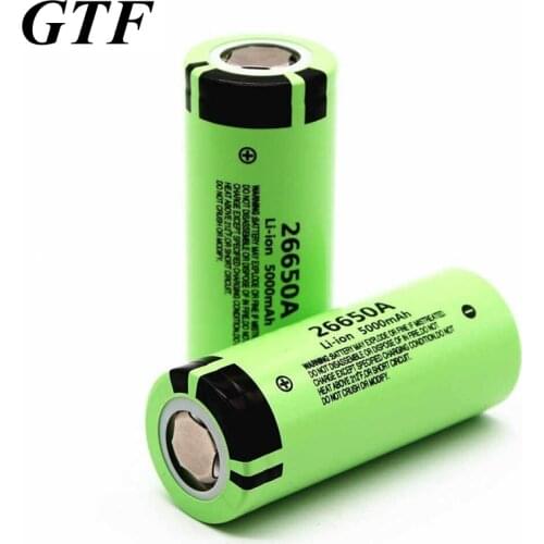 GTF 26650 3.7V 5000mAh Li-ion Rechargeable Battery 26650A High Capacity 5000mAh Batteries for LED flashlight drop shipping