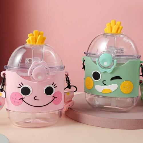 INS Creative Cartoon Cute French Fries Water Cup with Straw Portable Drink Cup Fruit Cup Straw Tritan Water Bottle for Girl Gift