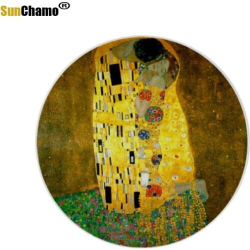 Painting Hanging Plate Wall Decorative Dish Ceramic Craft Desk Display European Decor Round Plate Gustav Klimt Kiss Item 8 Inch