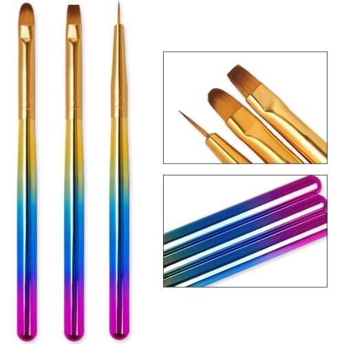 3 Pcs/set Nail Art Liner Painting Brush Metal Aluminum Hook Flower Carving Drawing Nylon Hair Painting Nail Pens Manicure Tools