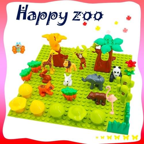 DIY Zoo Construction Bricks Tiger Rabbit Lion Big Size Particle Building Blocks Animals Educational Toys For Child