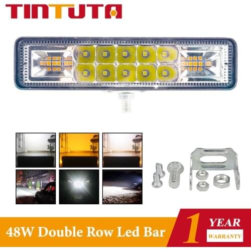 48W Work Light Bar Double Color Amber White Led Combo Beam Yellow Driving Work Lamp Headlight Floodlight Spot Fog Lamp Led Bar