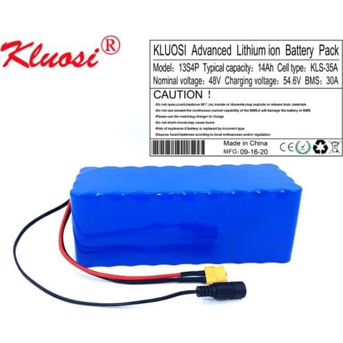 KLUOSI 48V Battery 1200W 48V 14Ah 13S4P 54.6V Lithium Battery Pack for Motor Electric Scooter Vehicle Ebike Bicycle with 30A BMS