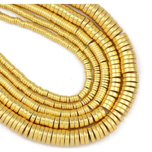 Matte Gold Flat Round COINS Hematite 3/4/6/8mm Natural Stone Spacers Loose Beads For Jewelry Making Diy Bracelets Accessories