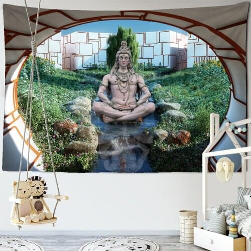 Bridge Indian Buddha Tapestry Wall Hanging Bohemian Mandala Psychedelic Home Living Room Background Wall Decor
