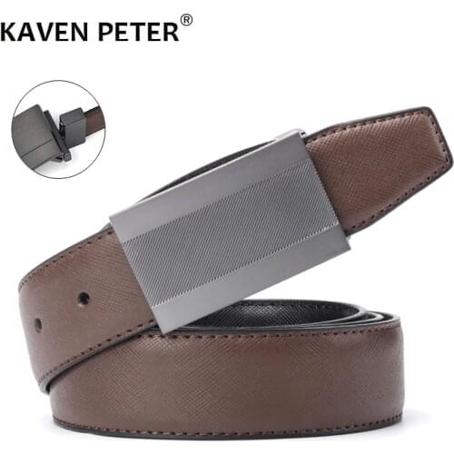 Genuine Leather Belt For Men Reversible Buckle Formal Mens Rotatable Buckle Belt Male Cowskin Strap Luxury Brand High Quality