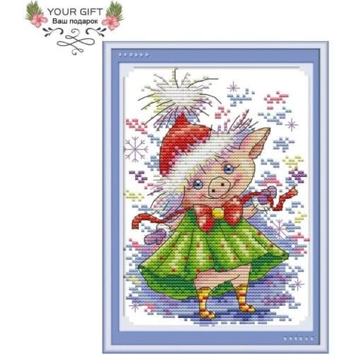 Joy Sunday Happy Pig Cross Stitch DA276 14CT 11CT Counted and Stamped Happy Pig Wholesale Joy Sunday Cross Stitch Kits
