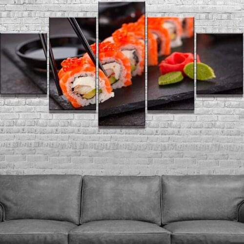 Wall Art Printed Paintings Home Decorative 5 Panel Japan Delicious Sushi Originality Poster Modular Pictures Modern Restaurant