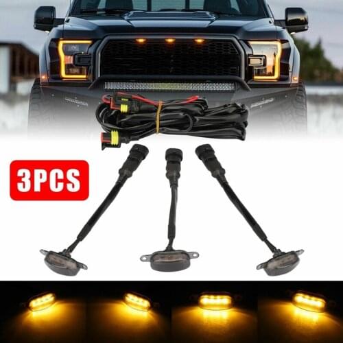 Novel-3X Smoked Lens Amber LED Front Grille Running Lights Lamps for Ford F-150 Raptor