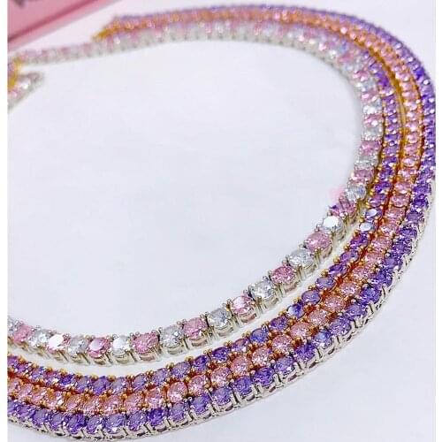 Various colorful cz tennis choker necklace white pink purple Gold color iced out bling 5A 5mm cubic zirconia tennis choker
