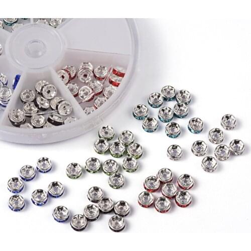 Pandahall 1 Box Mixed Brass Rhinestone Rondelle Spacer Beads Grade A Nickel Free Mixed Color