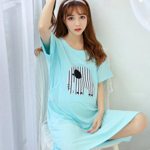 Maternity Pajamas Breastfeeding Nightgowns 2020 Short Sleeve Sleepwear Nightie Mothers Nightwear Pregnant Animal Nursing Dress