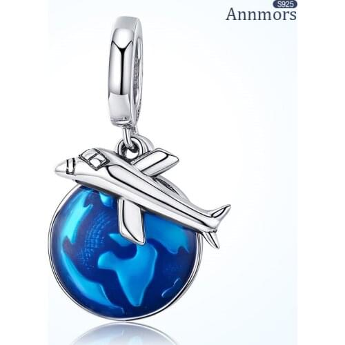 Airplane And Moon Pendant 925 Sterling Silver Fits Pandora Charms Bracelets for Woman Girl Beads Gifts for Women Necklace