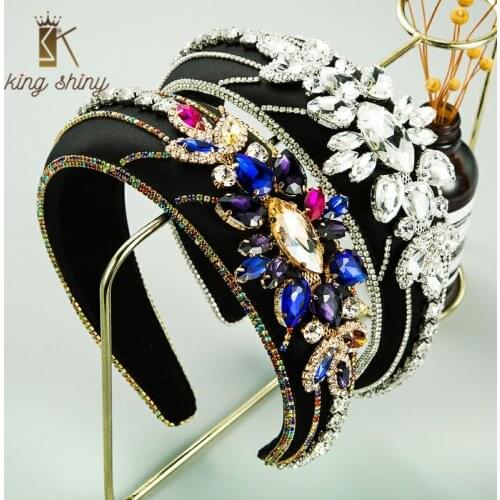 Luxurious Baroque Multi Color Crystal Flower Headband Elegant Metal Belt Sparkly Rhinestone Hairband for Woman Female Headpieces