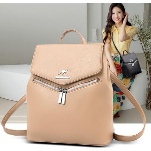 Simple Women Backpack for Female PU Leather School Bags Casual Lady Anti Theft Bag Small Travel Rucksack Womens Stylish Bagpack