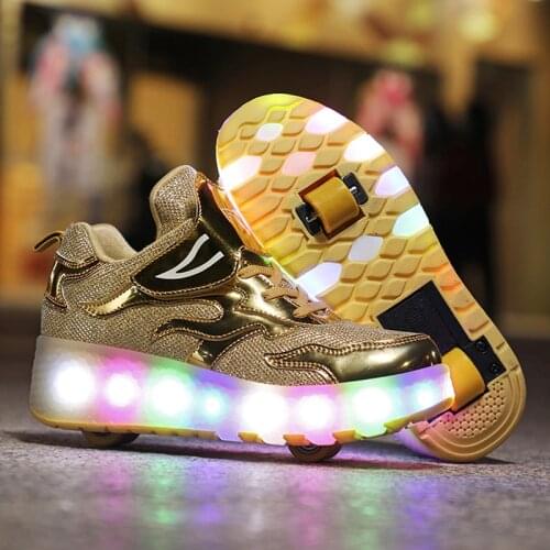 Roller Skates Sneakers Children Girls Boy Kids Wheelys Two Wheels Fashion Glowing Light LED Luminous Sports Casual Skating Shoes
