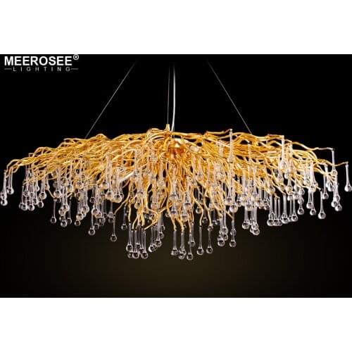 2019 Luxurious Crystal Pendant Light Modern Popular Gold Color G9 Crystal Rectanglsuspension Lustre for Restaurant Hotel Project