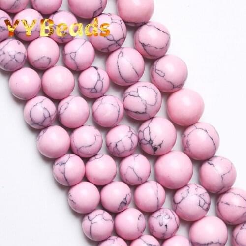 Pink Howlite Turquoises Mineral Stone Beads Round Loose Charms Beads 4 6 8 10 12mm For Jewelry Making DIY Bracelets Ear Studs