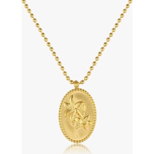 Stylish Lily Flower Pendant Necklace Waterproof Stainless Steel Golden Collar Necklace for Women Collane Donna Statement Jewelry