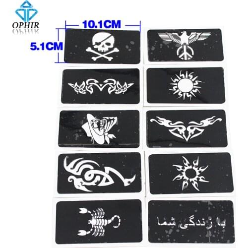 OPHIR 10 Pcs/lot Skull Tattoo Stencils Airbrush Templete Sheets for Body Painting Glitter Tattoo 10.1cm x 5.1cm_TA033B