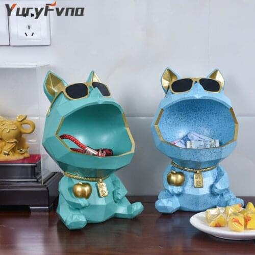 YuryFvna Cool Dog Figurine Big Mouth Lucky Cat Storage Box Ornamental Resin Art Sculpture Figurines Home Decor Gift Decorative