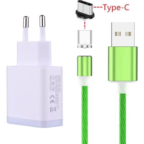 For Samsung A5 2017 A50 Huawei P20 honor 20 9 Google Pixel 4 3a 3 phone charger LED Flow luminous Magnetic Micro USB Charge Wire
